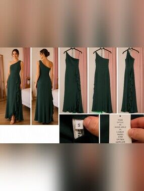 Asymmetric One-Shoulder Ruffle Evening Dress - Forest Green
